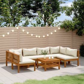 7 Piece Patio Lounge Set with Cream Cushion Solid Acacia Wood (Color: Cream)