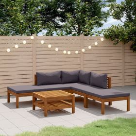 6 Piece Patio Lounge Set with Cushion Solid Acacia Wood (Color: Grey)