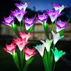 Outdoor Solar Lights, 4 Pack Solar Garden Light with Bigger Lily Flowers, Waterproof 7 Color Changing Solar Lights Outdoor - Bigger Panel for Patio Y