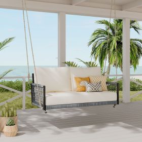 1-Piece Woven Rope Outdoor Swing Sofa with Soft Cushions Seating 2 for Patio, Courtyard and Balcony (Material: Woven Rope, Color: Beige+Black)