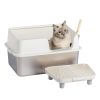 Stainless Steel Cat Litter Box with Lid, Extra Large Litter Pan with High Sides for Big Cats, Kitty Litter Box with Pedal Filter and Scoop, No Odor,