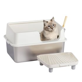 Stainless Steel Cat Litter Box with Lid, Extra Large Litter Pan with High Sides for Big Cats, Kitty Litter Box with Pedal Filter and Scoop, No Odor, (Color: As Picture)