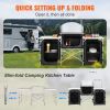 Camping Kitchen Table, Folding Outdoor Cooking Table with Storage Carrying Bag, Aluminum Cook Station 3 Cupboard & Detachable Windscreen, Quick Set-u