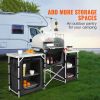 Camping Kitchen Table, Folding Outdoor Cooking Table with Storage Carrying Bag, Aluminum Cook Station 3 Cupboard & Detachable Windscreen, Quick Set-u