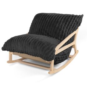 Pillow Saxx Bean Bag Rocking Chair  Elegant Oversized Rocker with Modern Wood Frame (Color: Mondo Fur Black)