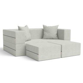 Jaxx Zipline Convertible Sleeper Loveseat & Ottomans (Color: Textured Microvelvet  Ice)