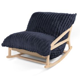 Pillow Saxx Bean Bag Rocking Chair  Elegant Oversized Rocker with Modern Wood Frame (Color: Mondo Fur Midnight Blue)