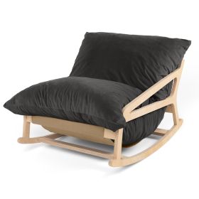 Pillow Saxx Bean Bag Rocking Chair  Elegant Oversized Rocker with Modern Wood Frame (Color: Lush Velvet Black)