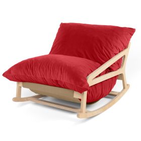 Pillow Saxx Bean Bag Rocking Chair  Elegant Oversized Rocker with Modern Wood Frame (Color: Lush Velvet Merlot)