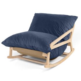 Pillow Saxx Bean Bag Rocking Chair  Elegant Oversized Rocker with Modern Wood Frame (Color: Lush Velvet Navy Blue)