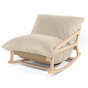Pillow Saxx Bean Bag Rocking Chair  Elegant Oversized Rocker with Modern Wood Frame (Color: Lush Velvet Ivory)