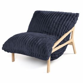 Pillow Saxx Dream Lounger with Wood Frame  3 in 1 Bean Bag Accent Chair (Color: Recliner & Sleeper Mondo Fur Midnight Blue)