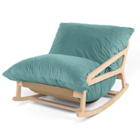 Pillow Saxx Bean Bag Rocking Chair  Elegant Oversized Rocker with Modern Wood Frame (Color: Lush Velvet Turquoise)