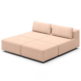 Jaxx Vada Outdoor Sun Lounger Loveseat Luxurious Modular Double Chaise & Conversation Nook with Ottomans (Color: Sunbrella Petal)