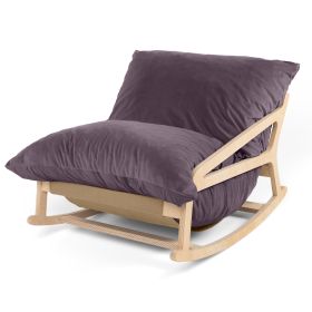 Pillow Saxx Bean Bag Rocking Chair  Elegant Oversized Rocker with Modern Wood Frame (Color: Lush Velvet Purple)