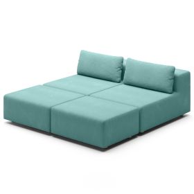 Jaxx Vada Outdoor Sun Lounger Loveseat Luxurious Modular Double Chaise & Conversation Nook with Ottomans (Color: Sunbrella Breeze)
