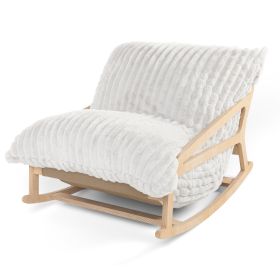 Pillow Saxx Bean Bag Rocking Chair  Elegant Oversized Rocker with Modern Wood Frame (Color: Mondo Fur Ivory)