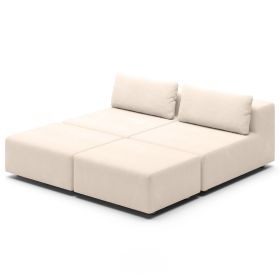 Jaxx Vada Outdoor Sun Lounger Loveseat Luxurious Modular Double Chaise & Conversation Nook with Ottomans (Color: Sunbrella Flax)