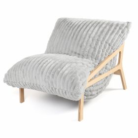 Pillow Saxx Dream Lounger with Wood Frame  3 in 1 Bean Bag Accent Chair (Color: Recliner & Sleeper Mondo Fur Grey)