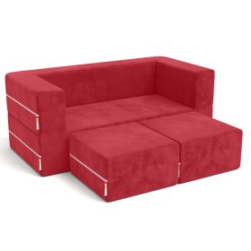 Jaxx Zipline Kids Modular Loveseat & Ottomans/Fold Out Lounger (Color: Cherry)