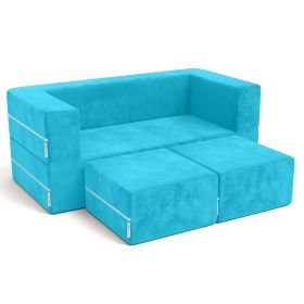 Jaxx Zipline Kids Modular Loveseat & Ottomans/Fold Out Lounger (Color: Aqua)