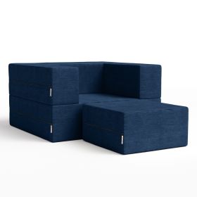 Jaxx Zipline Convertible Sleeper Futon Chair & Ottoman with Machine Washable Cover (Color: Indigo)