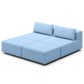 Jaxx Vada Outdoor Sun Lounger Loveseat Luxurious Modular Double Chaise & Conversation Nook with Ottomans (Color: Sunbrella Ocean Blue)