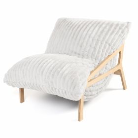 Pillow Saxx Dream Lounger with Wood Frame  3 in 1 Bean Bag Accent Chair (Color: Recliner & Sleeper Mondo Fur Ivory)