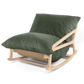 Pillow Saxx Bean Bag Rocking Chair  Elegant Oversized Rocker with Modern Wood Frame (Color: Lush Velvet Green)