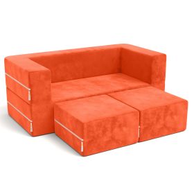 Jaxx Zipline Kids Modular Loveseat & Ottomans/Fold Out Lounger (Color: Mandarin)