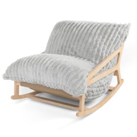 Pillow Saxx Bean Bag Rocking Chair  Elegant Oversized Rocker with Modern Wood Frame (Color: Mondo Fur Grey)