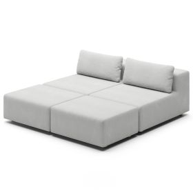 Jaxx Vada Outdoor Sun Lounger Loveseat Luxurious Modular Double Chaise & Conversation Nook with Ottomans (Color: Sunbrella Granite)