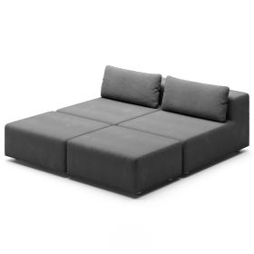 Jaxx Vada Outdoor Sun Lounger Loveseat Luxurious Modular Double Chaise & Conversation Nook with Ottomans (Color: Sunbrella Charcoal)
