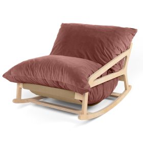 Pillow Saxx Bean Bag Rocking Chair  Elegant Oversized Rocker with Modern Wood Frame (Color: Lush Velvet Mauve)